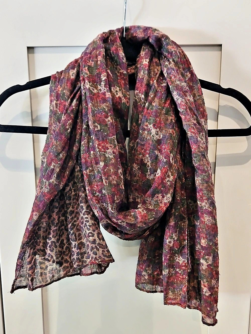 Floral & Animal Print Scarf in Purple & Brown